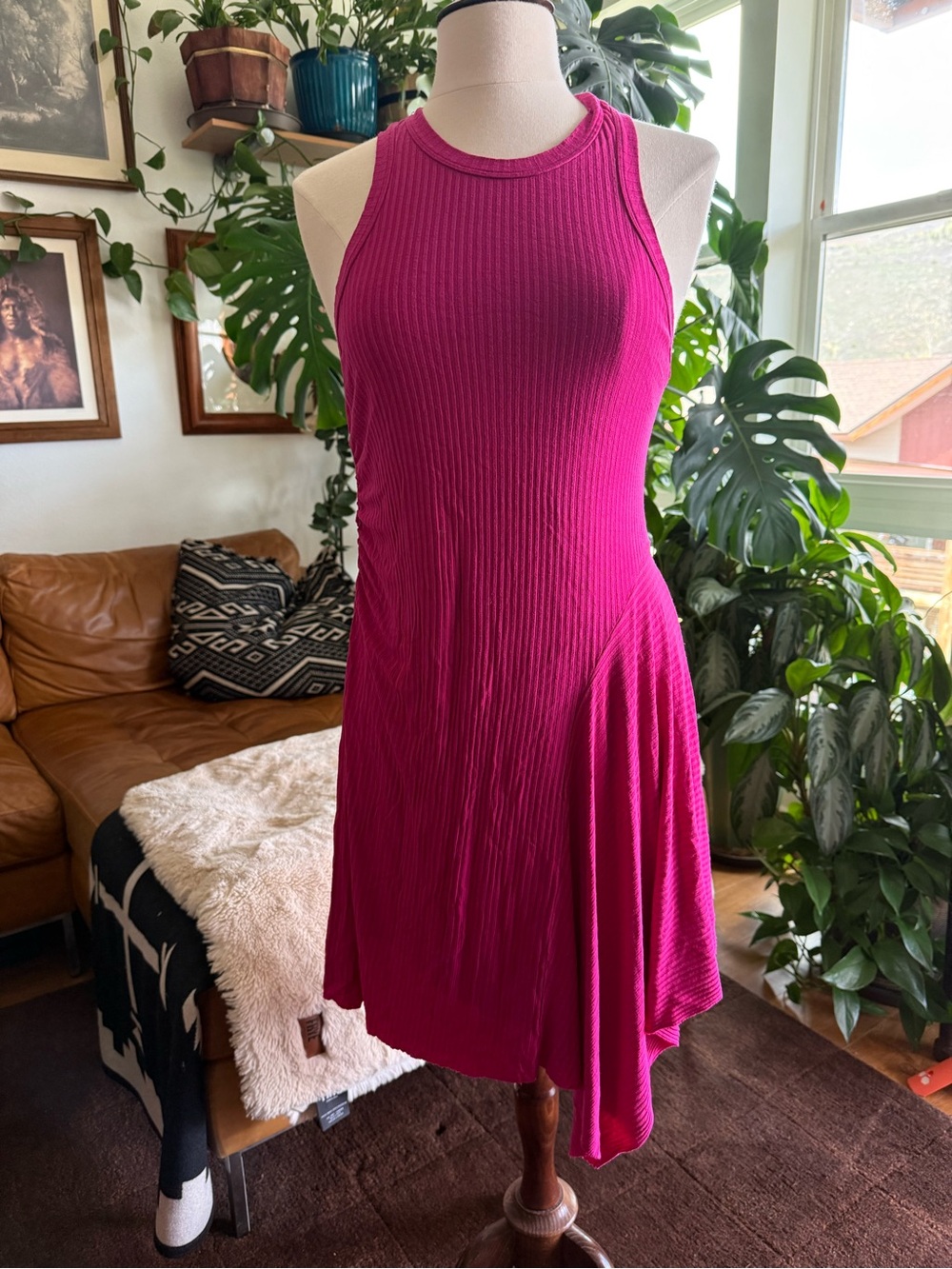 A.L.C. Fuchsia Ribbed Asymmetrical Tank Dress